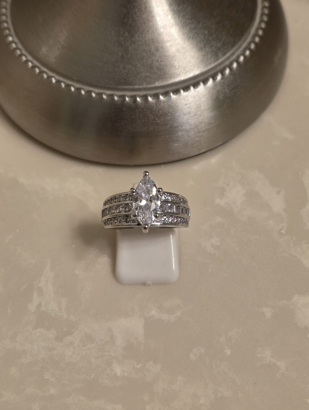Silver and CZ Marquise Ring Size 7